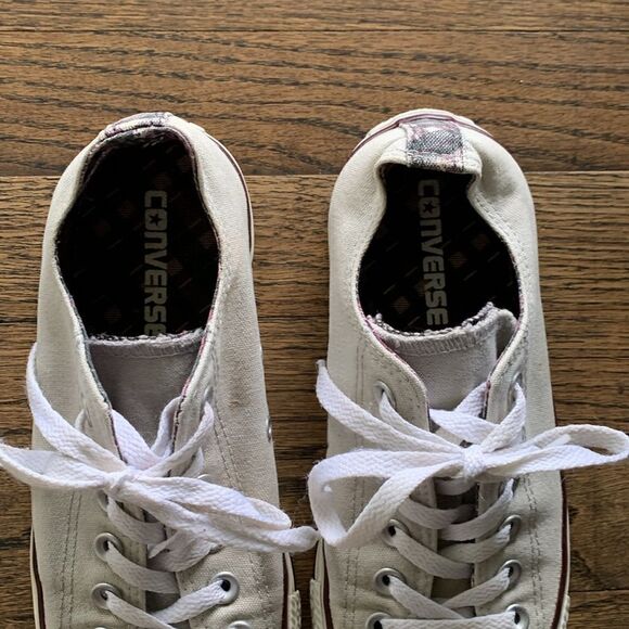 Converse All Stars beige with plaid trim lace up sneakers woman’s size 7.5 - Picture 3 of 9